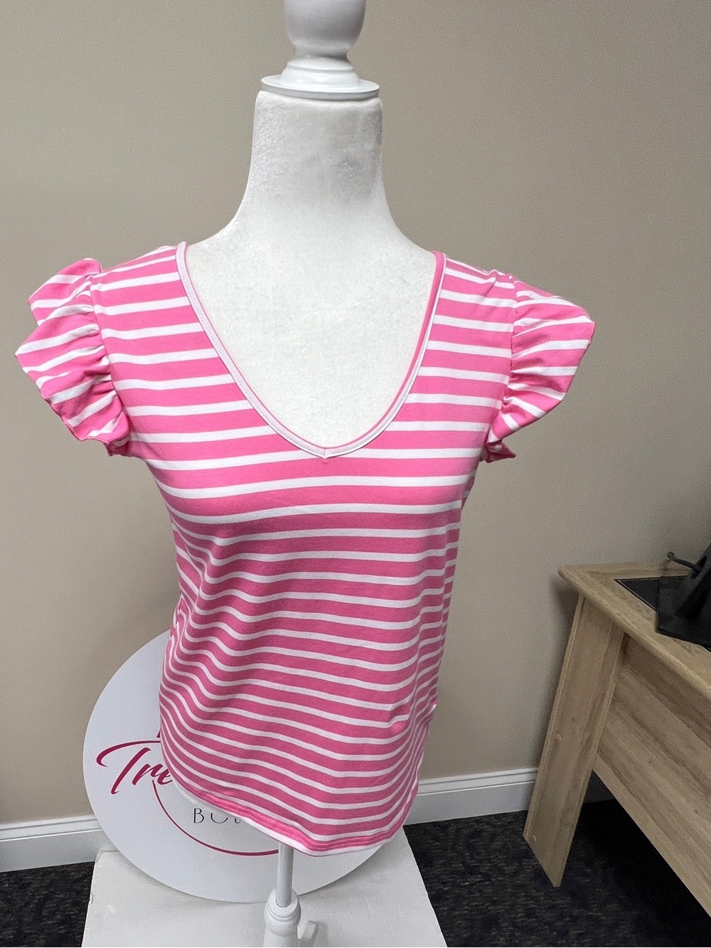 Pink Striped Ruffle Sleeve Top - Picture 3 of 4